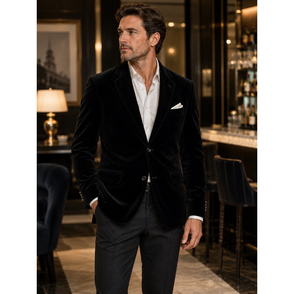 Inserch Black Velvet Blazer Men's 38R Made in Italy Limited Edition Sport Coat